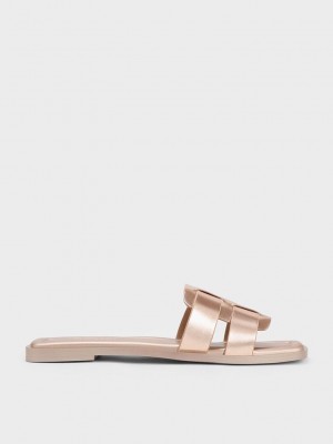 Charles & Keith Trichelle Interwoven Metallic Deri Terlik Sandals Pembe Altın | FTYM-56370