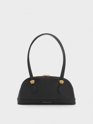 Charles & Keith Trudy Elongated Handle Shoulder Bag Siyah | PBJM-69450