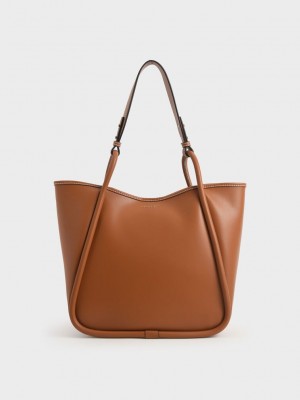 Charles & Keith Tubular Slouchy Tote Bag Kahverengi | IFAT-34190