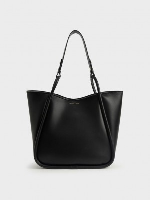 Charles & Keith Tubular Slouchy Tote Bag Siyah | EYUD-03946