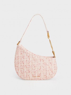 Charles & Keith Tweed Asymmetrical Shoulder Bag Krema | LDJB-82463
