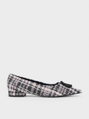 Charles & Keith Tweed Beaded Circle Flats Pembe | IEKO-09136