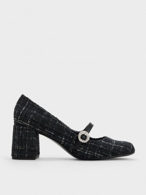Charles & Keith Tweed Crystal-Embellished Mary Jane Pumps Renkli | MTAL-34127