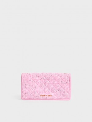 Charles & Keith Tweed Kapitone Pouch Pembe | HAYQ-97408