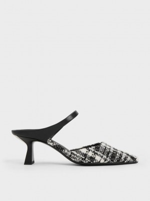 Charles & Keith Tweed Slant Heel Mules Renkli | YDUR-40685