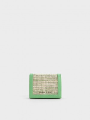Charles & Keith Tweed Snap Button Mini Kısa Wallet Yeşil | PWQL-04819