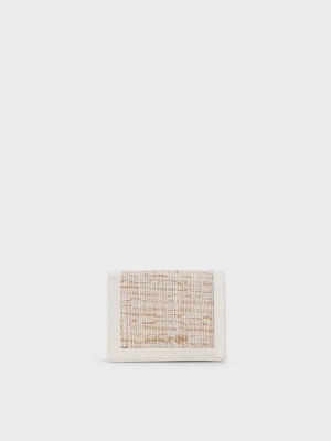 Charles & Keith Tweed Snap Button Mini Kısa Wallet Beyaz | HLCB-86194