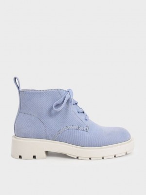Charles & Keith Twill Dantel-Up Ankle Boots Açık Mavi | OEHV-14035
