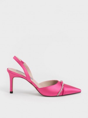 Charles & Keith Twist Detail Satin Arkası Açık Pumps Pembe | PMGK-52793