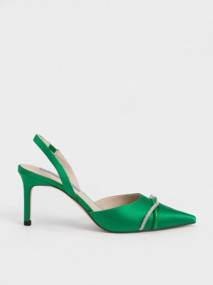 Charles & Keith Twist Detail Satin Arkası Açık Pumps Yeşil | CJQE-15386