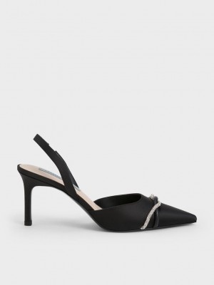 Charles & Keith Twist Detail Satin Arkası Açık Pumps Siyah | TZFD-47093
