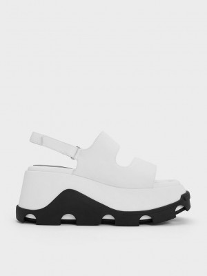Charles & Keith Two-Tone Asymmetric Platform Sandals Beyaz | YQJF-50326