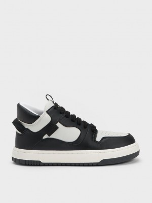 Charles & Keith Two-Tone High-Top Platform Sneakers Siyah | ULHS-72196