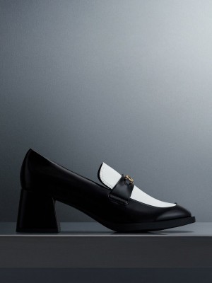 Charles & Keith Two-Tone Metallic Accent Block Heel Loafer Pumps Renkli | UJFS-36249