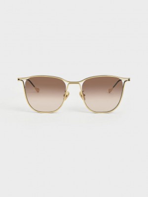 Charles & Keith Two-Tone Wire Frame Butterfly Sunglasses Altın | NWFI-62483