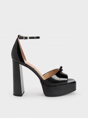 Charles & Keith Verona Rugan Deri Platform Sandals Siyah | XSAY-14025