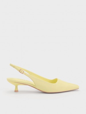 Charles & Keith Vita Square-Burunlu Arkası Açık Pumps Sarı | QYXJ-94012