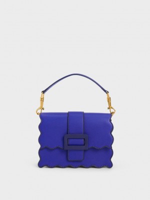 Charles & Keith Waverly Scallop-Trim Bag Koyu Mavi | RAMT-53961