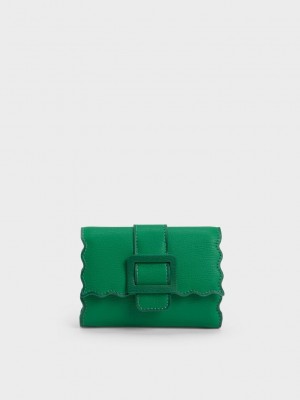 Charles & Keith Waverly Scallop-Trim Wallet Yeşil | YAGO-92473