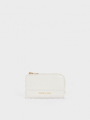 Charles & Keith Wavy Trim Zip Wallet Beyaz | RXBG-13587
