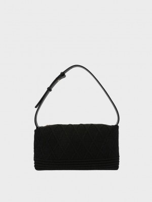 Charles & Keith Willa Örme Shoulder Bag Siyah | QXJG-65432