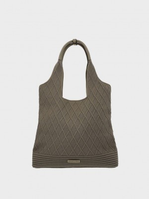 Charles & Keith Willa Örme Tote Bag Haki | MJAZ-23704
