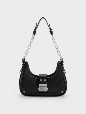 Charles & Keith Winslet Belted Hobo Bag Siyah | STPI-27963