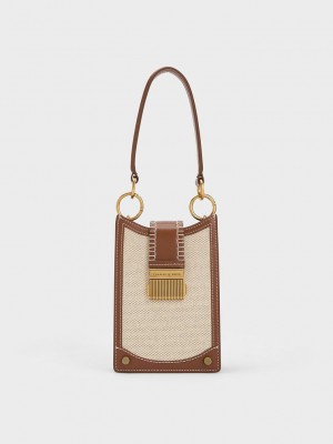 Charles & Keith Winslet Belted Kanvas Phone Pouch Çikolata | ICPL-86541