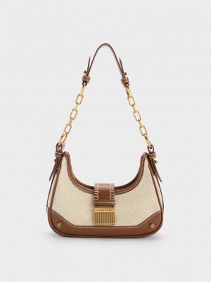 Charles & Keith Winslet Kanvas Belted Hobo Bag Çikolata | EXGP-02356