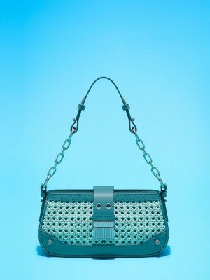 Charles & Keith Winslet Woven Belted Shoulder Bag Turkuaz | ZQJU-17264
