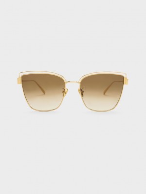 Charles & Keith Wire-Frame Cat-Eye Sunglasses Altın | NYIM-69514