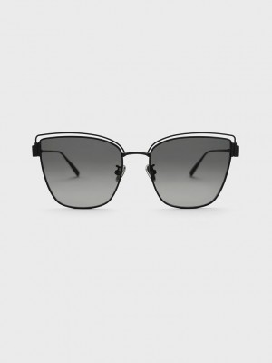 Charles & Keith Wire-Frame Cat-Eye Sunglasses Siyah | CQXF-46258