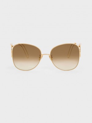 Charles & Keith Wire Frame Butterfly Sunglasses Altın | PJDA-47685