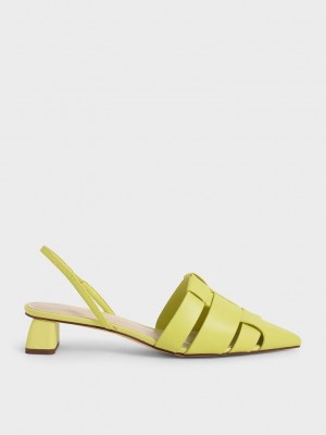 Charles & Keith Woven Arkası Açık Pumps Açık Yeşil | OXDG-93526