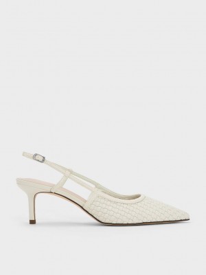 Charles & Keith Woven Arkası Açık Pumps Beyaz | WKDV-10576