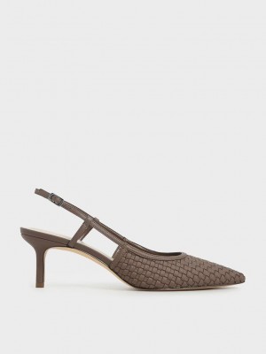 Charles & Keith Woven Arkası Açık Pumps Kahverengi | HETD-03218