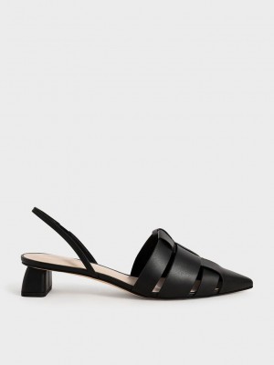 Charles & Keith Woven Arkası Açık Pumps Siyah | XGYO-41902