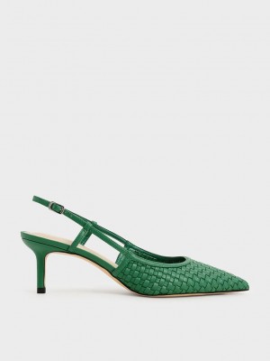 Charles & Keith Woven Arkası Açık Pumps Yeşil | RSZG-08372