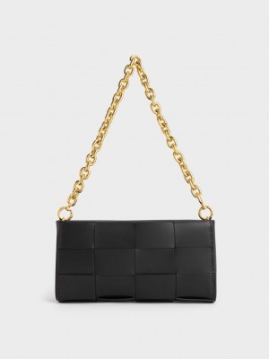 Charles & Keith Woven Chain-Handle Bag Siyah | VOJK-63914