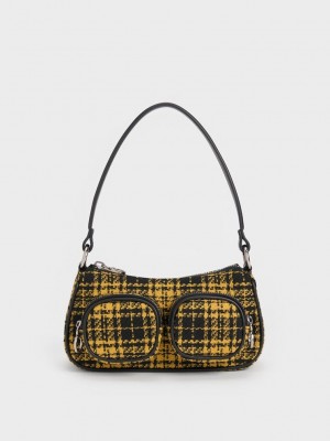 Charles & Keith Woven Check-Print Shoulder Bag Renkli | HTKP-23564