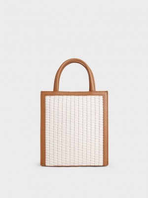 Charles & Keith Woven Double Handle Tote Bag Çikolata | IJQB-03859