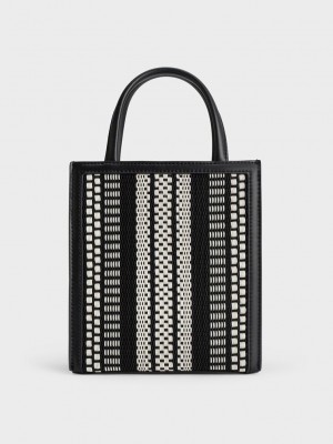 Charles & Keith Woven Double Handle Tote Bag Siyah | WFDR-80412