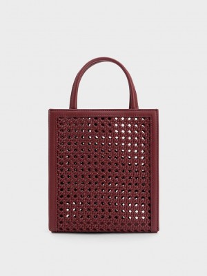 Charles & Keith Woven Double Handle Tote Bag Bordo | VFZC-76150
