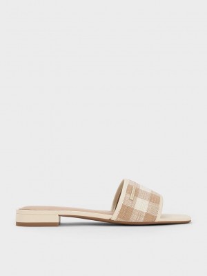 Charles & Keith Woven Gingham Düz Sandals Kahverengi | PQDJ-74263