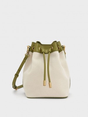 Charles & Keith Woven Handle Kanvas Bucket Bag Renkli | JYBS-91307