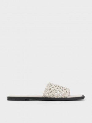 Charles & Keith Woven Square-Burunlu Slides Beyaz | UCHZ-65231