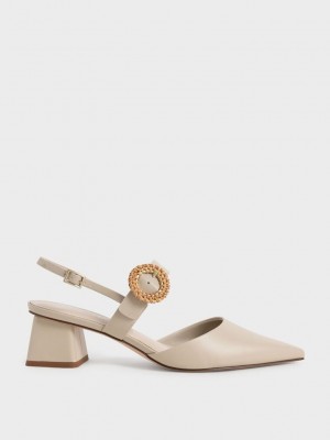 Charles & Keith Woven Tokalı Arkası Açık Topuklu Pumps Pembe | VQOW-79342