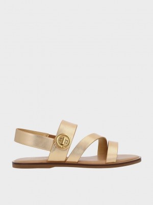 Charles & Keith Yara Metallic Turn Lock Askısı Sandals Altın | KYXR-59421