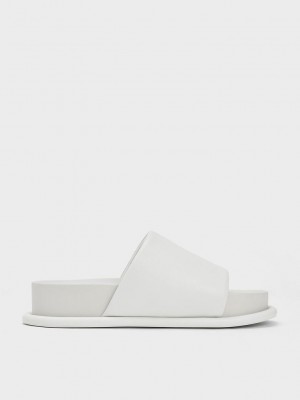 Charles & Keith Yastıklı Askılı Terlik Sandals Beyaz | JBQR-36095