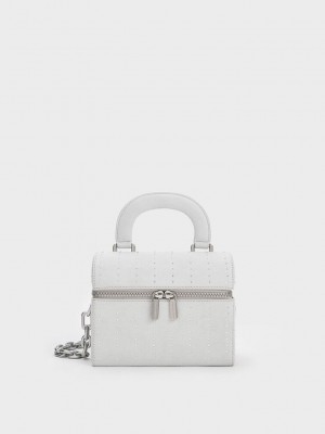 Charles & Keith Yastıklı Handle Textured Crossbody Bag Gümüş | VJCO-25476